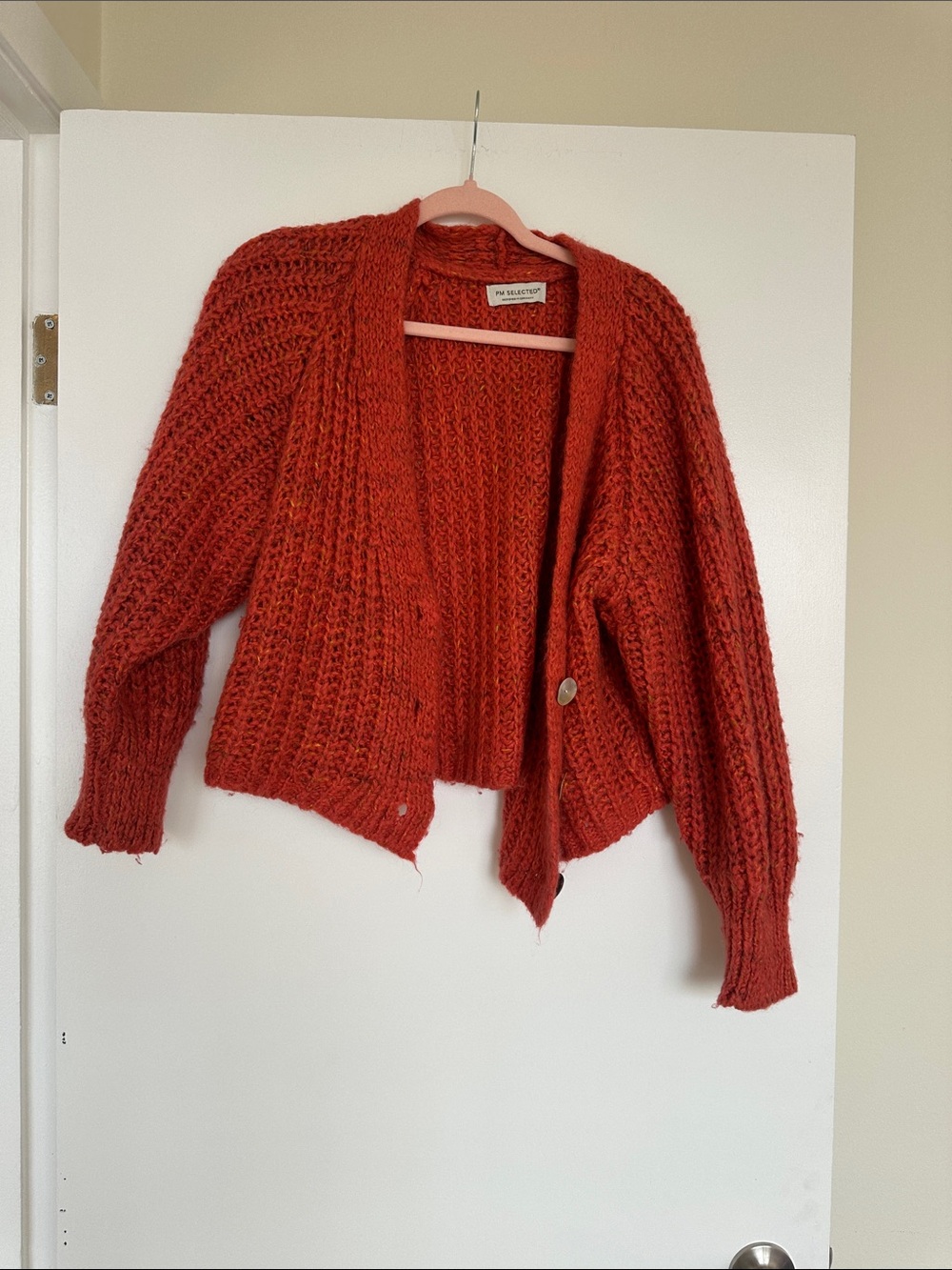 The Great Chunky Open Knit Cardigan in Rust